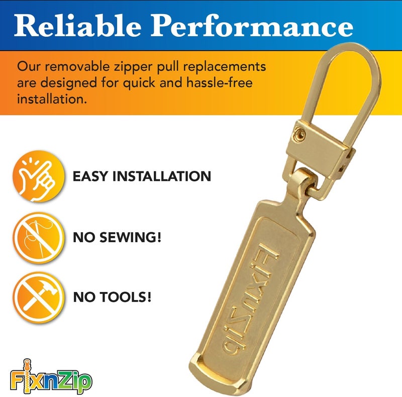 FixnZip Medium to Large Gold Zipper Pull Replacements (4-Pack) | Universal Clip-On Pull Tabs for Zipper Repair, Sliders & Luggage, Jackets, Backpacks, Tents, Sleeping Bags & Outdoor Gear - Image 3